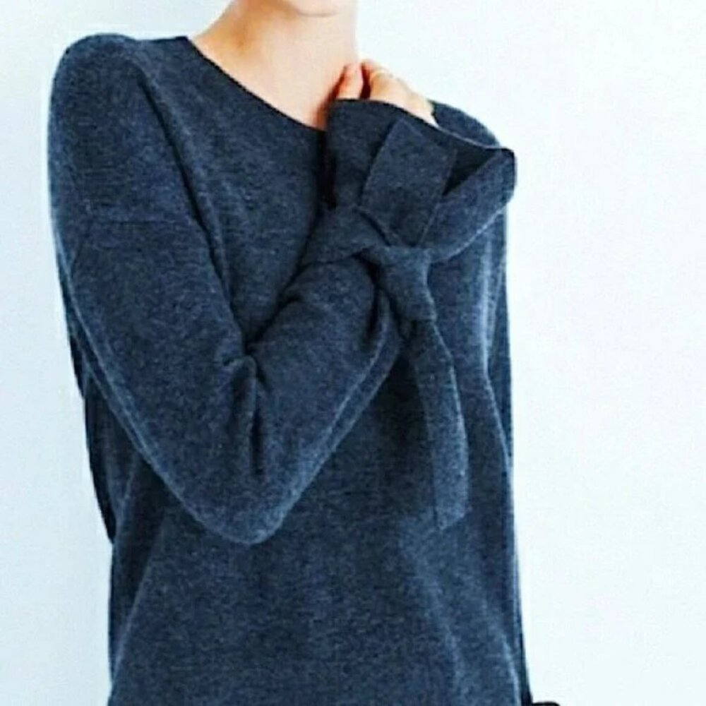 MADEWELL Navy and Black Heathered Tie Sleeve Sweater Crewneck Bell Sleeve Sz XS